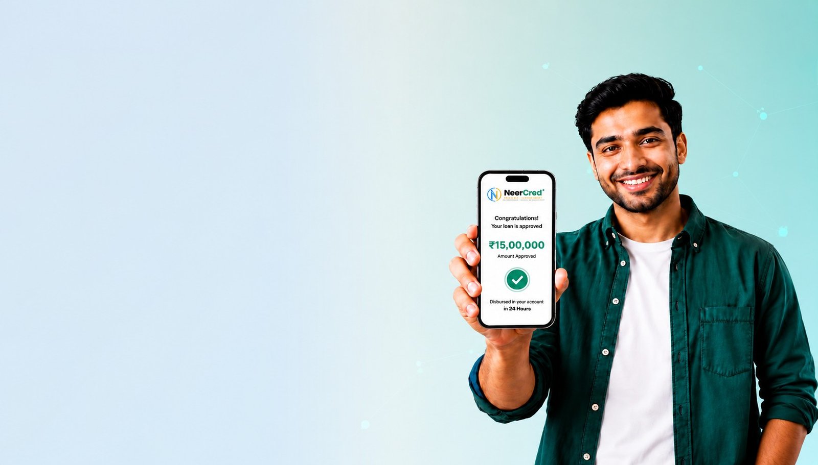 Happy Indian couple in wedding attire checking loan offers on tablet